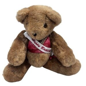 Vermont Teddy Bear in swimsuit with Happy Birthday sign